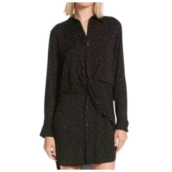 Rag & Bone Lucas Twist-Front Collared Black Printed Viscose Shirtdress Size S - Picture 1 of 10